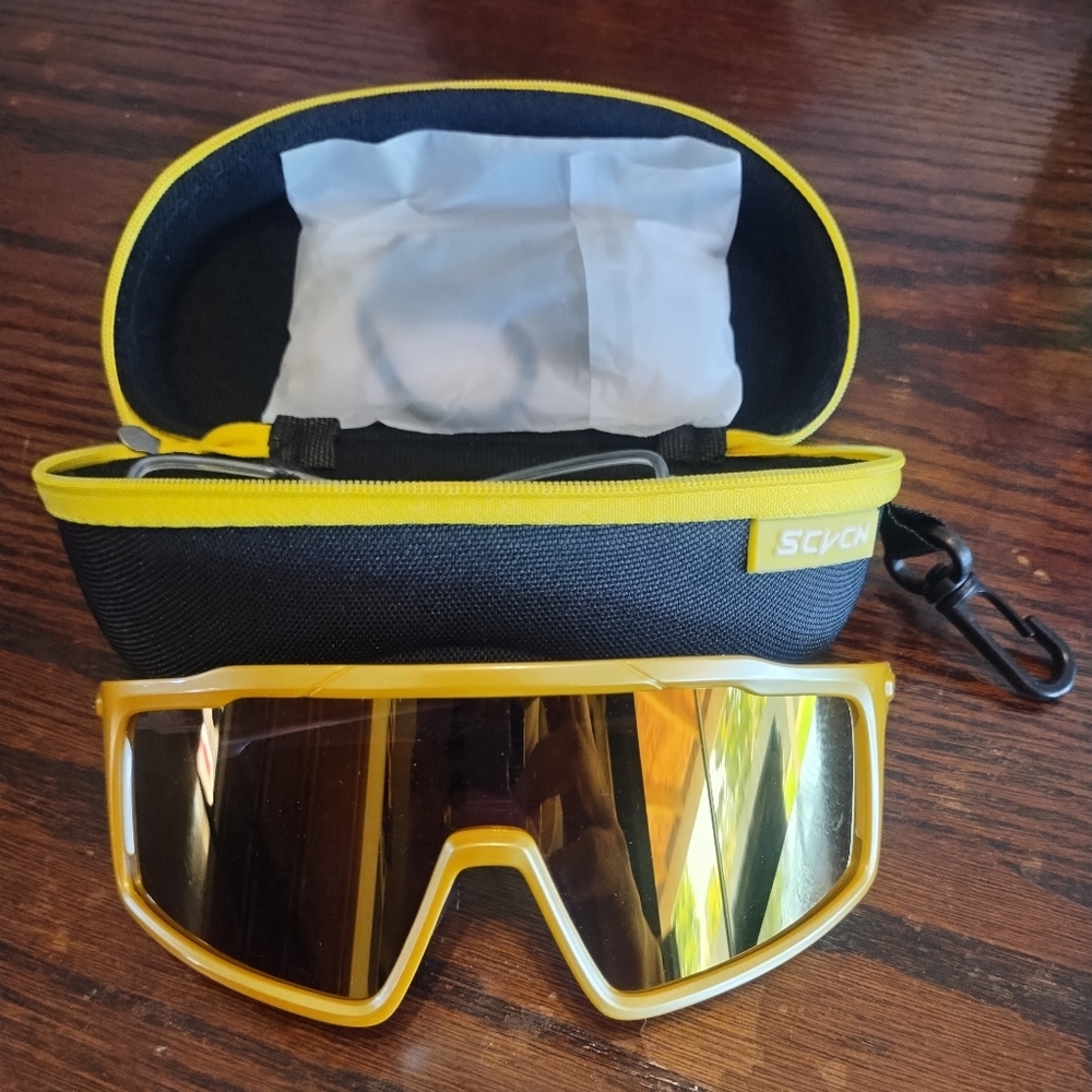 Kapvoe Scvcn X31 Gold Cycling‎ Sport Shield Sunglasses With Extra Lenses